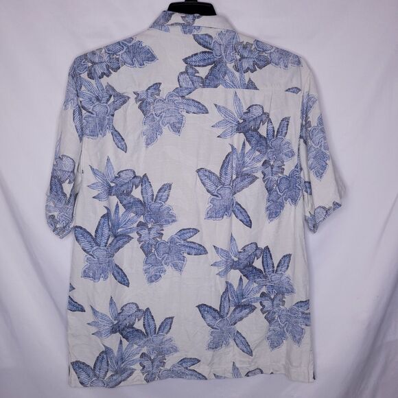 Tommy Bahama Silk Hawaiian Shirt Mens Large Floral Blue, White Original Fit Camp - Picture 5 of 12